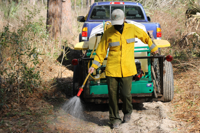 NATL team member hosing down the fire line with water
