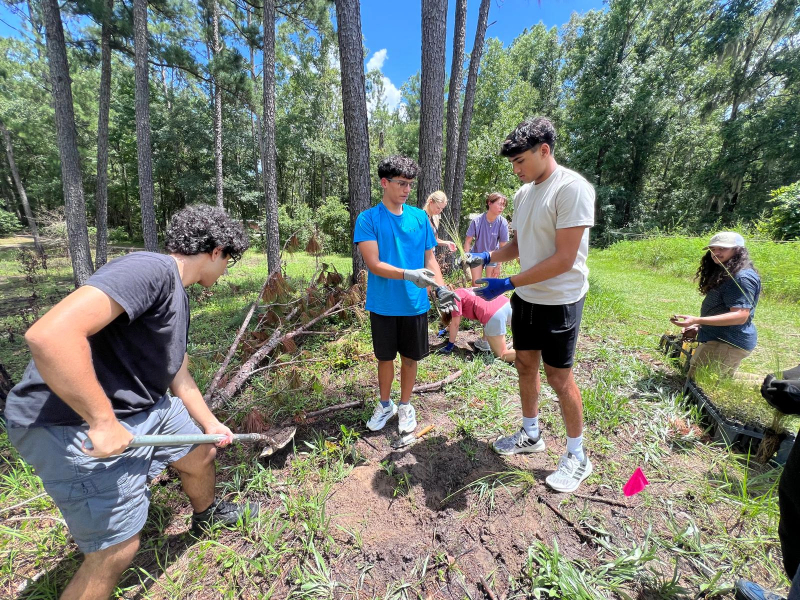 students planting plants